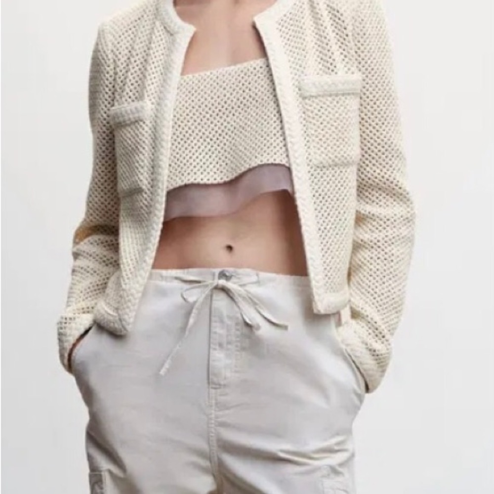 Cream Textured Open Jacket - Picture 3 of 4